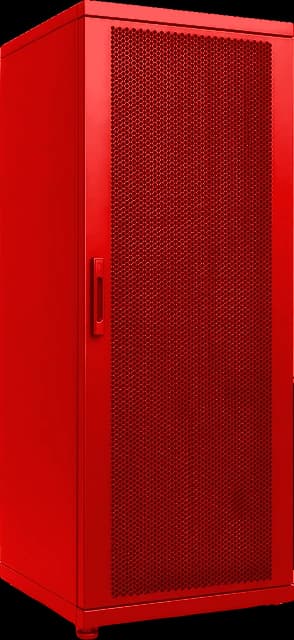 Illustrative render of a red cabinet, RAL 3020.
