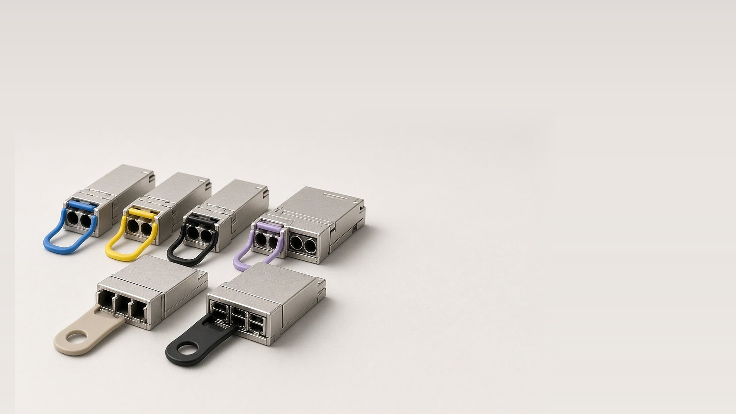Illustrative render of optical transceiver modules.